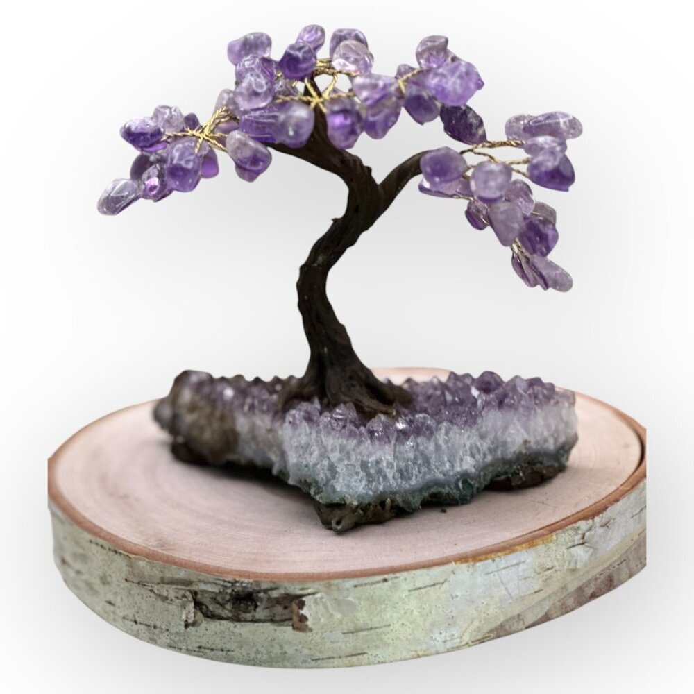 Amethyst Bonsai Crystal Tree of Life Geode Base Gemstone Chakra Tree 7 inch (T) - Picture 3 of 10